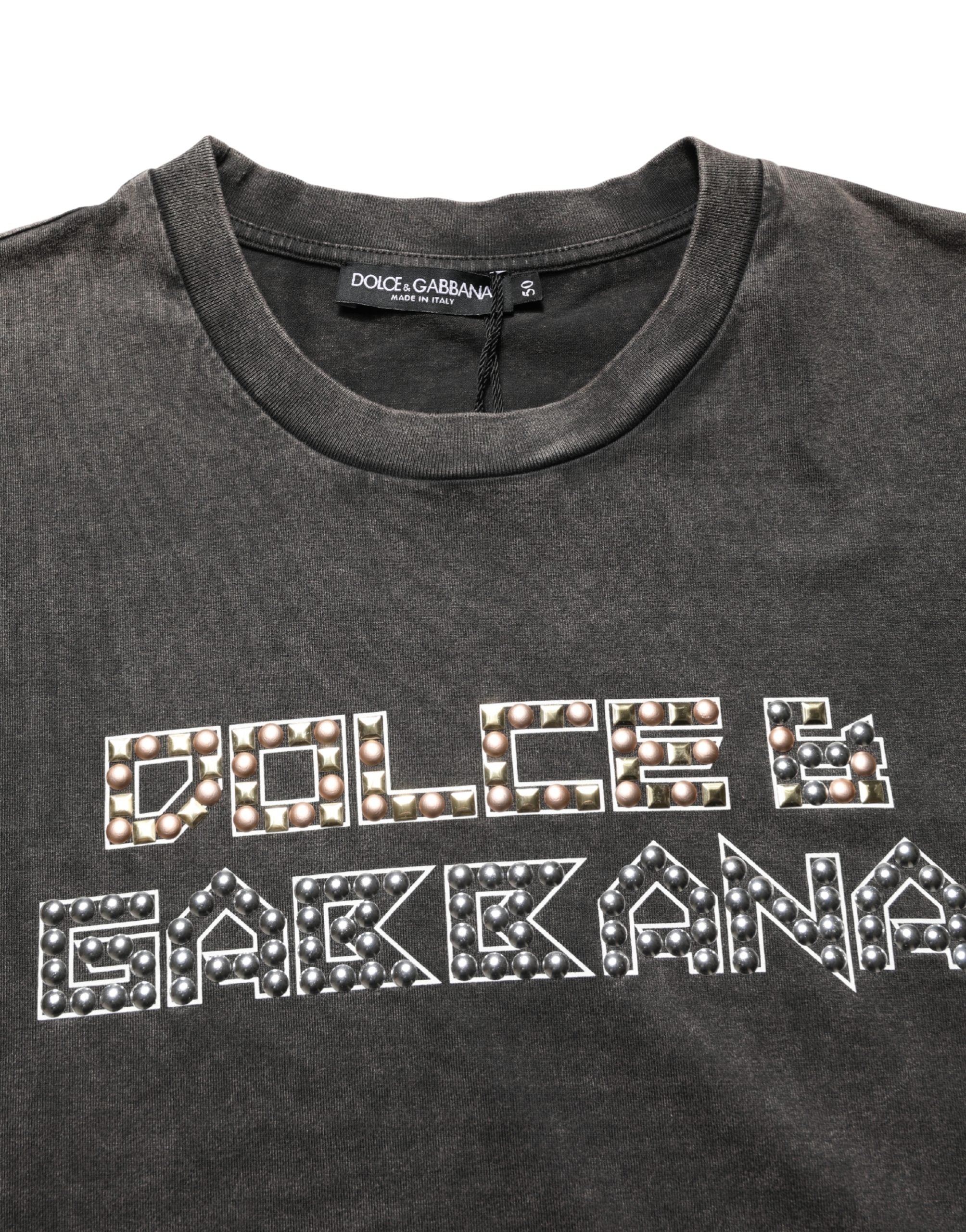 Gray Logo Embellished Men Crew Neck T-shirt