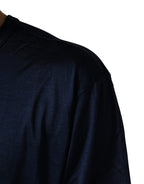 Dark Blue Silk Short Sleeve CrewNeck T-shirt