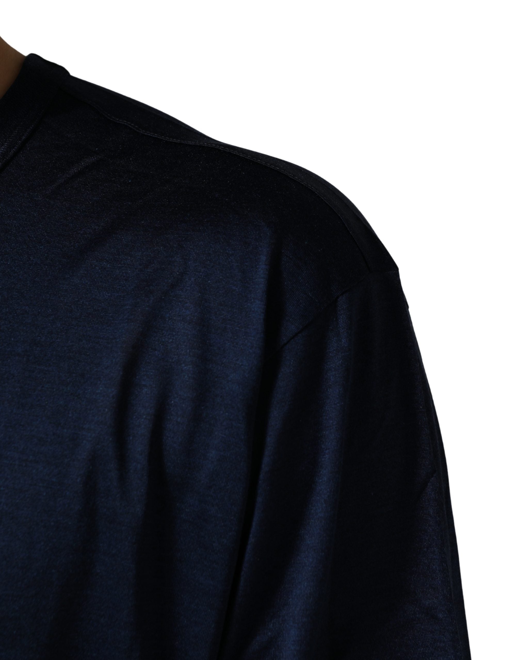 Dark Blue Silk Short Sleeve CrewNeck T-shirt
