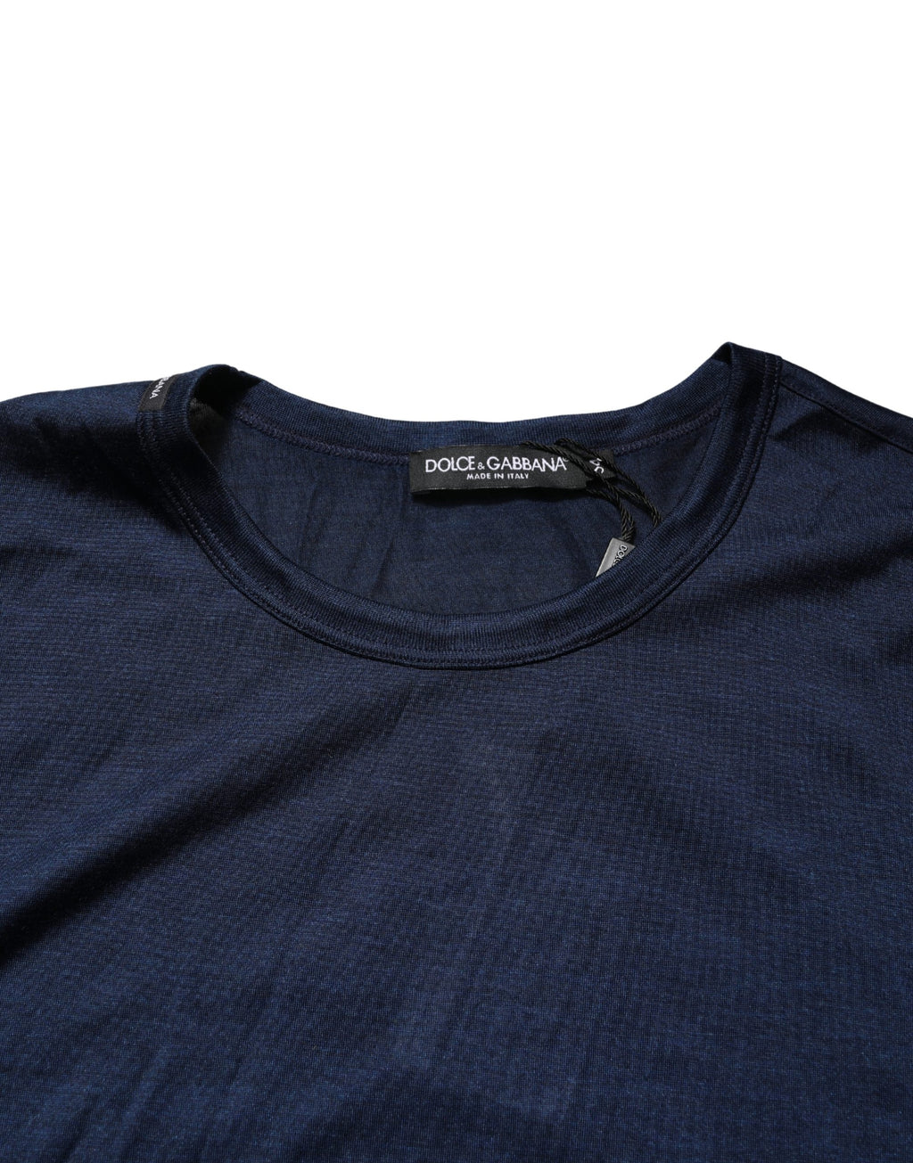 Dark Blue Silk Short Sleeve CrewNeck T-shirt