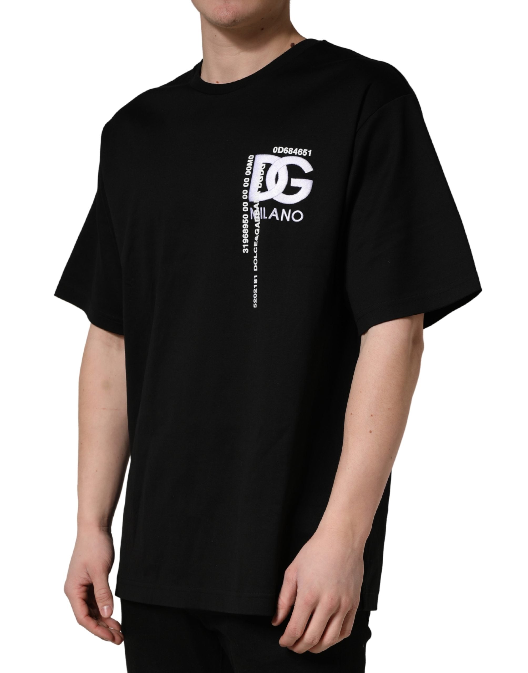 Black Logo Embroidered Men Crew Neck T-shirt