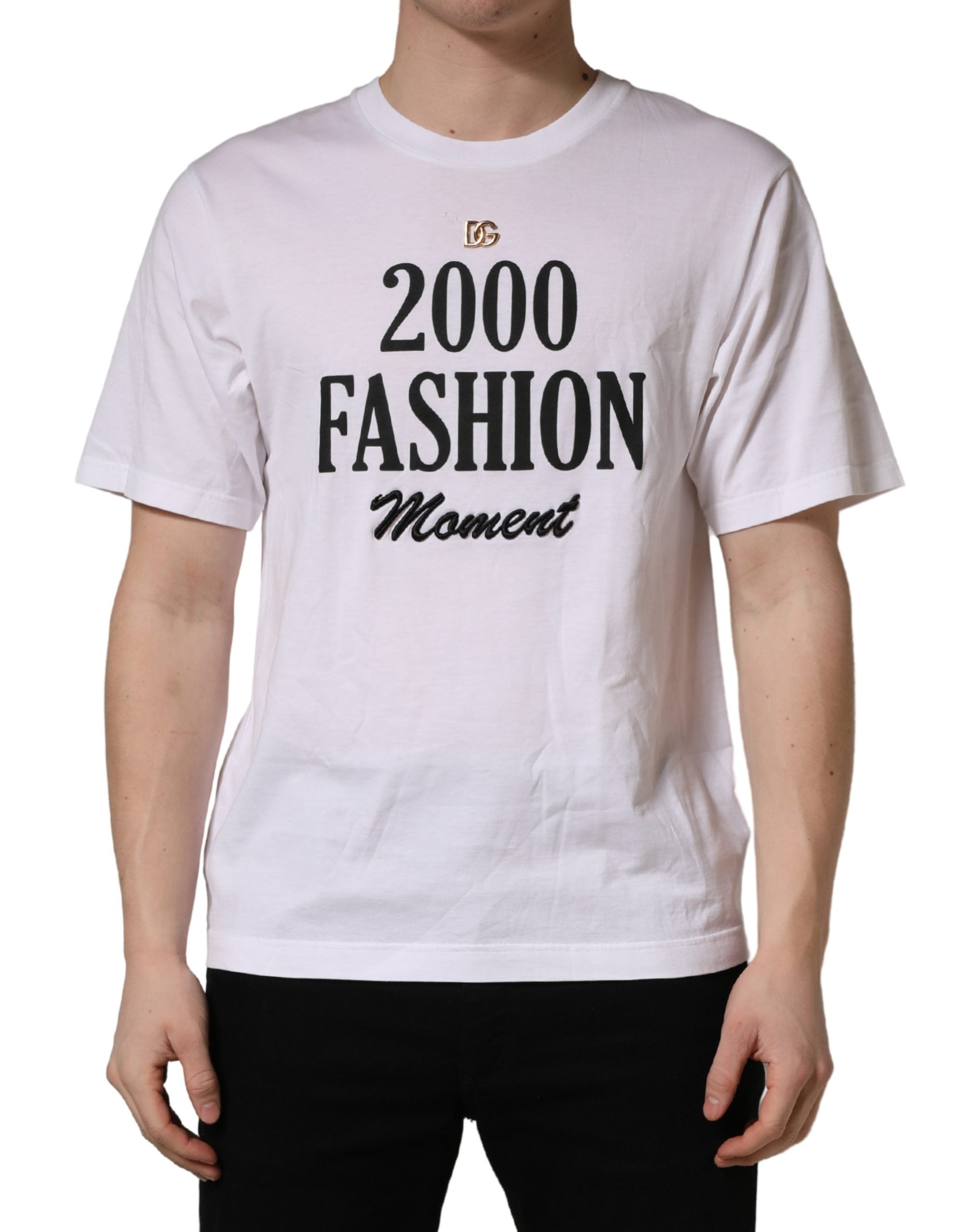 White Graphic Print DG Men Crew Neck T-shirt