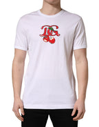 White DG Cherries Cotton Crew Neck  T-shirt