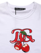 White DG Cherries Cotton Crew Neck  T-shirt