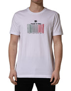 White Barcode Print Cotton Crew Neck T-shirt