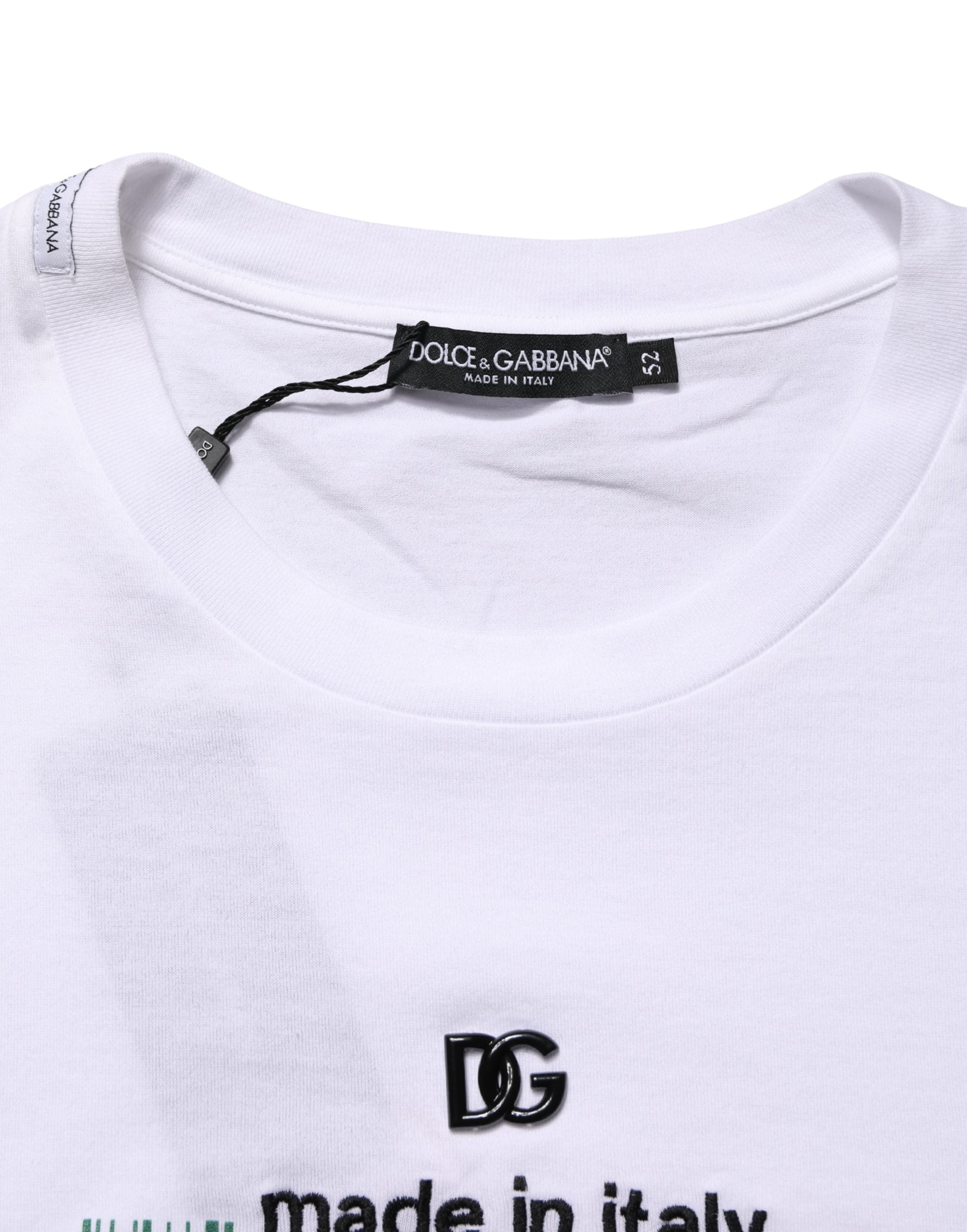 White Barcode Print Cotton Crew Neck T-shirt