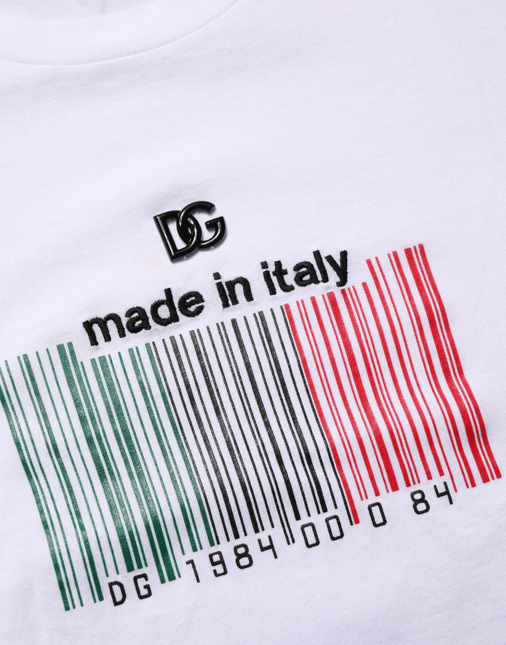 White Barcode Print Cotton Crew Neck T-shirt
