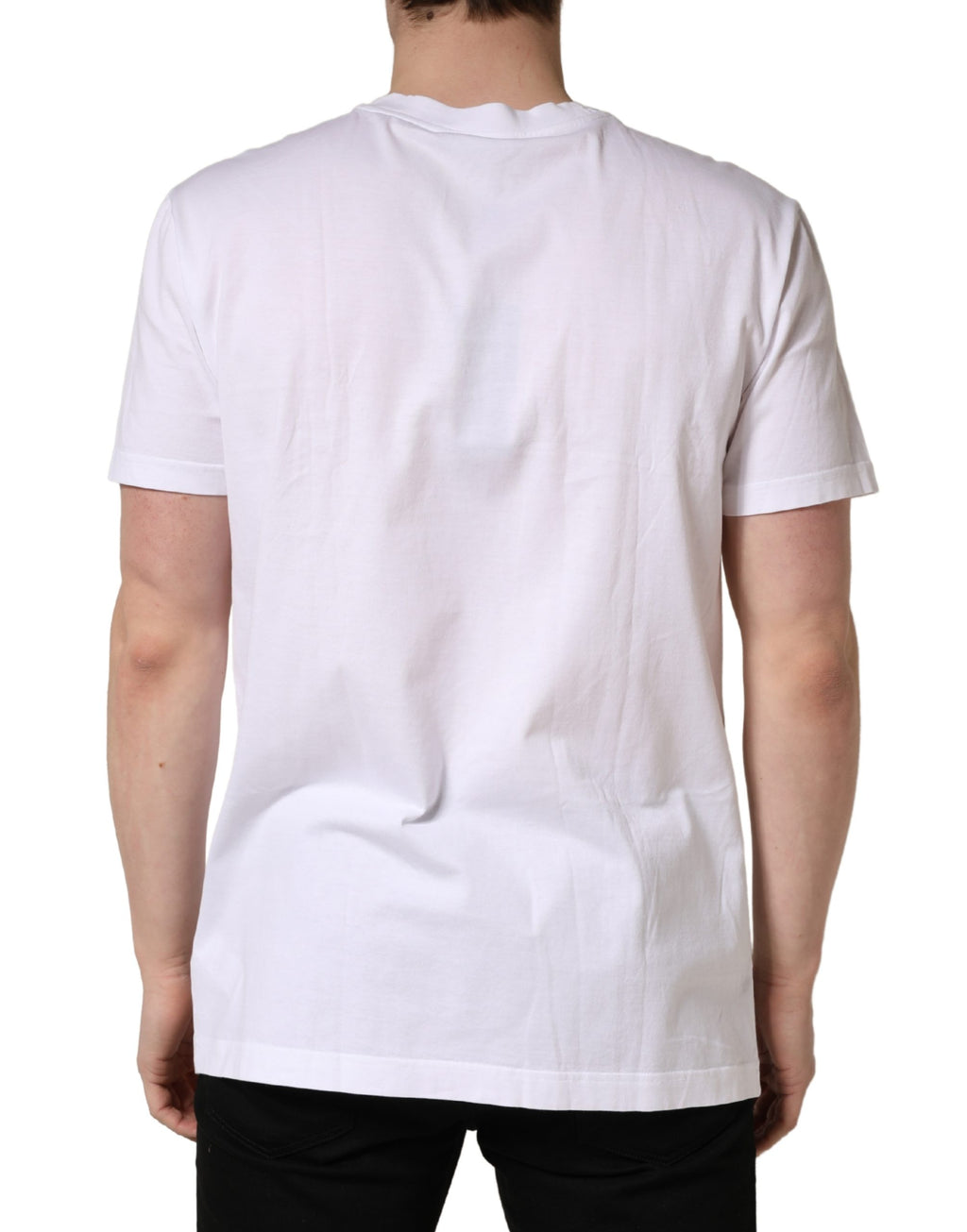 White Barcode Cotton Crew Neck Men T-shirt