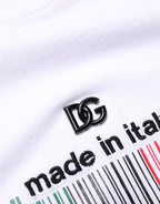 White Barcode Cotton Crew Neck Men T-shirt