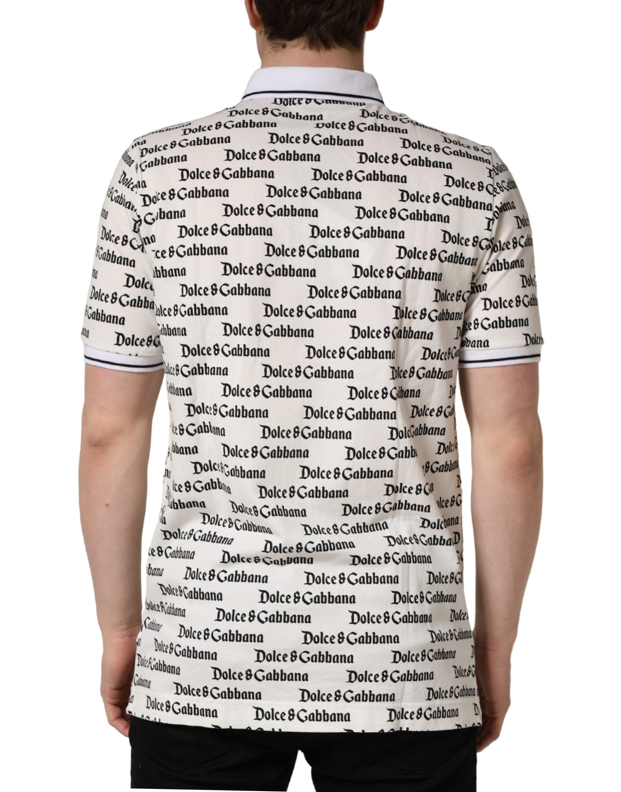 White Logo Monogram Cotton Men Polo  T-shirt