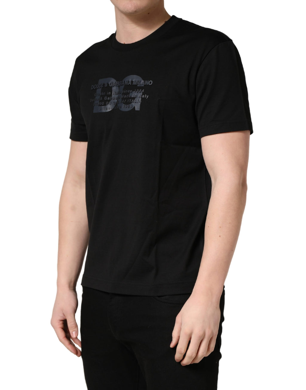 Black Logo DG Print Cotton Crew Neck T-shirt