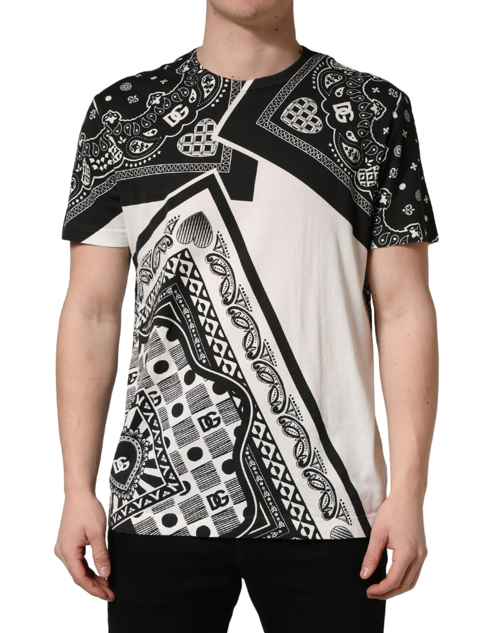 Black White Bandana Cotton Crew Neck  T-shirt