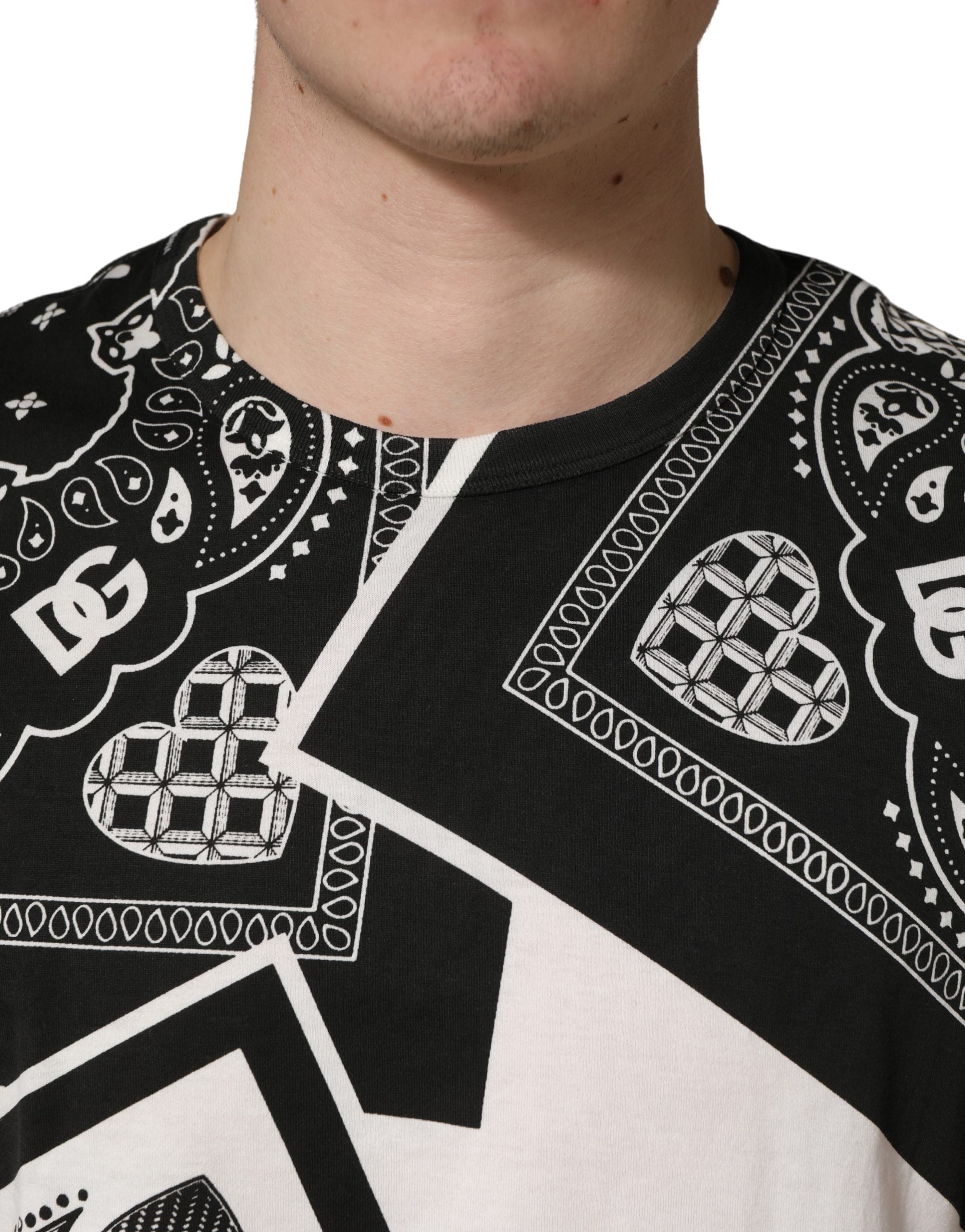 Black White Bandana Cotton Crew Neck  T-shirt