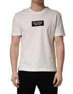 White Logo Patch Cotton Men Crew Neck  T-shirt