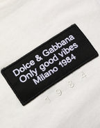 White Logo Patch Cotton Men Crew Neck  T-shirt