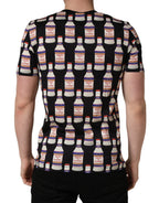 Black Bottle Print Cotton Crew Neck  T-shirt