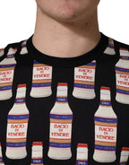 Black Bottle Print Cotton Crew Neck  T-shirt
