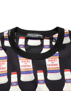 Black Bottle Print Cotton Crew Neck  T-shirt