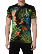 Black Bird Print Cotton Men Crew Neck T-shirt