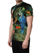 Black Bird Print Cotton Men Crew Neck T-shirt