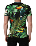 Black Bird Print Cotton Men Crew Neck T-shirt