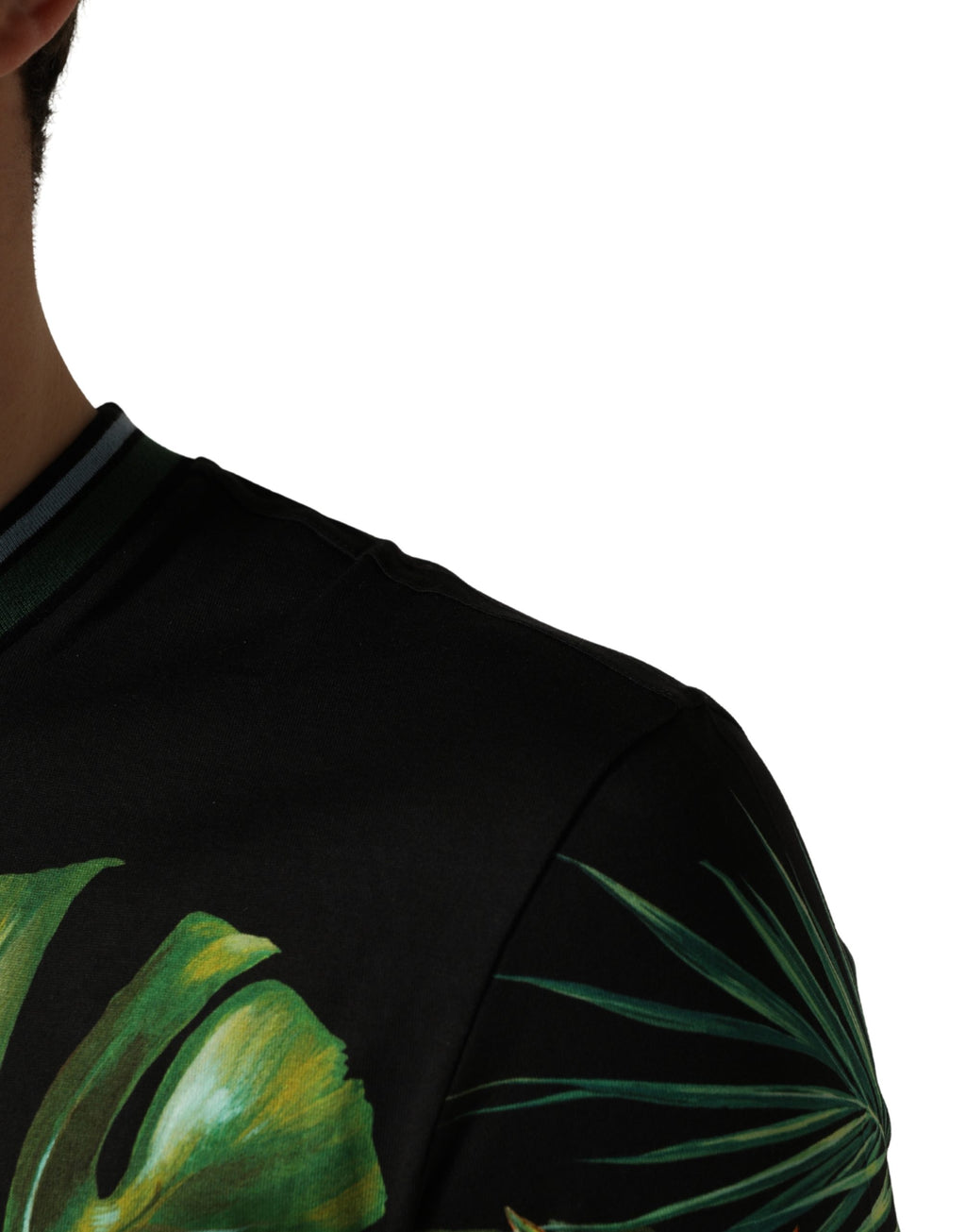 Black Bird Print Cotton Men Crew Neck T-shirt