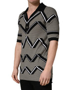 Black White Zigzag Pattern Cotton Men Polo  T-shirt