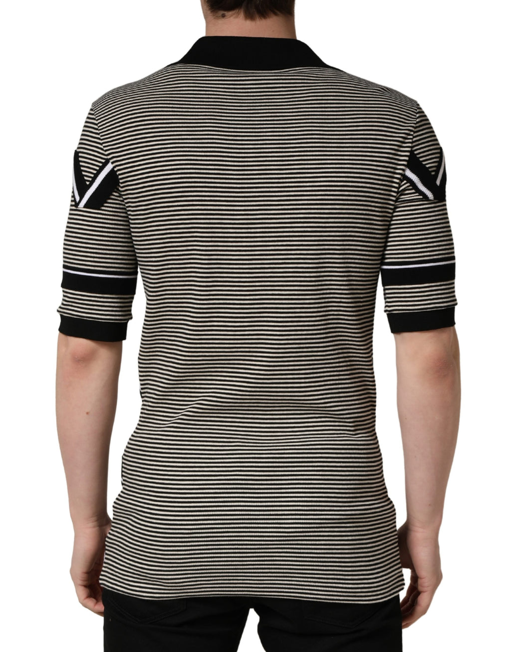 Black White Zigzag Pattern Cotton Men Polo  T-shirt