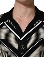 Black White Zigzag Pattern Cotton Men Polo  T-shirt