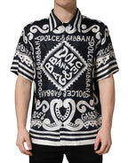 Black White Marina Print Silk Hawaii Shirt