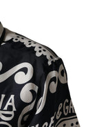 Black White Marina Print Silk Hawaii Shirt