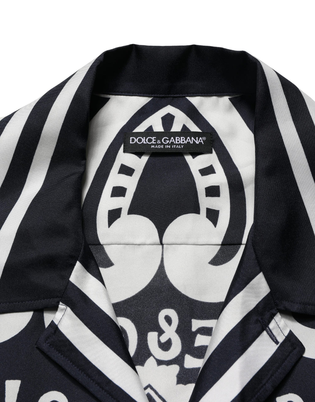 Black White Marina Print Silk Hawaii Shirt