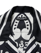 Black White Marina Print Silk Hawaii Shirt