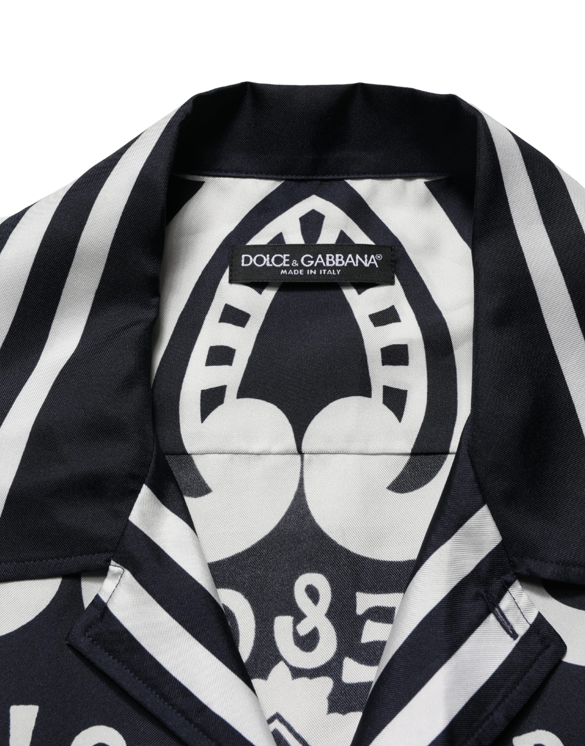 Black White Marina Print Silk Hawaii Shirt