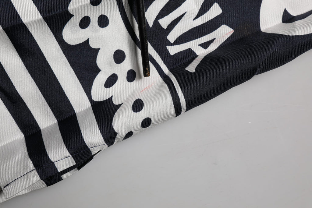 Black White Marina Print Silk Hawaii Shirt