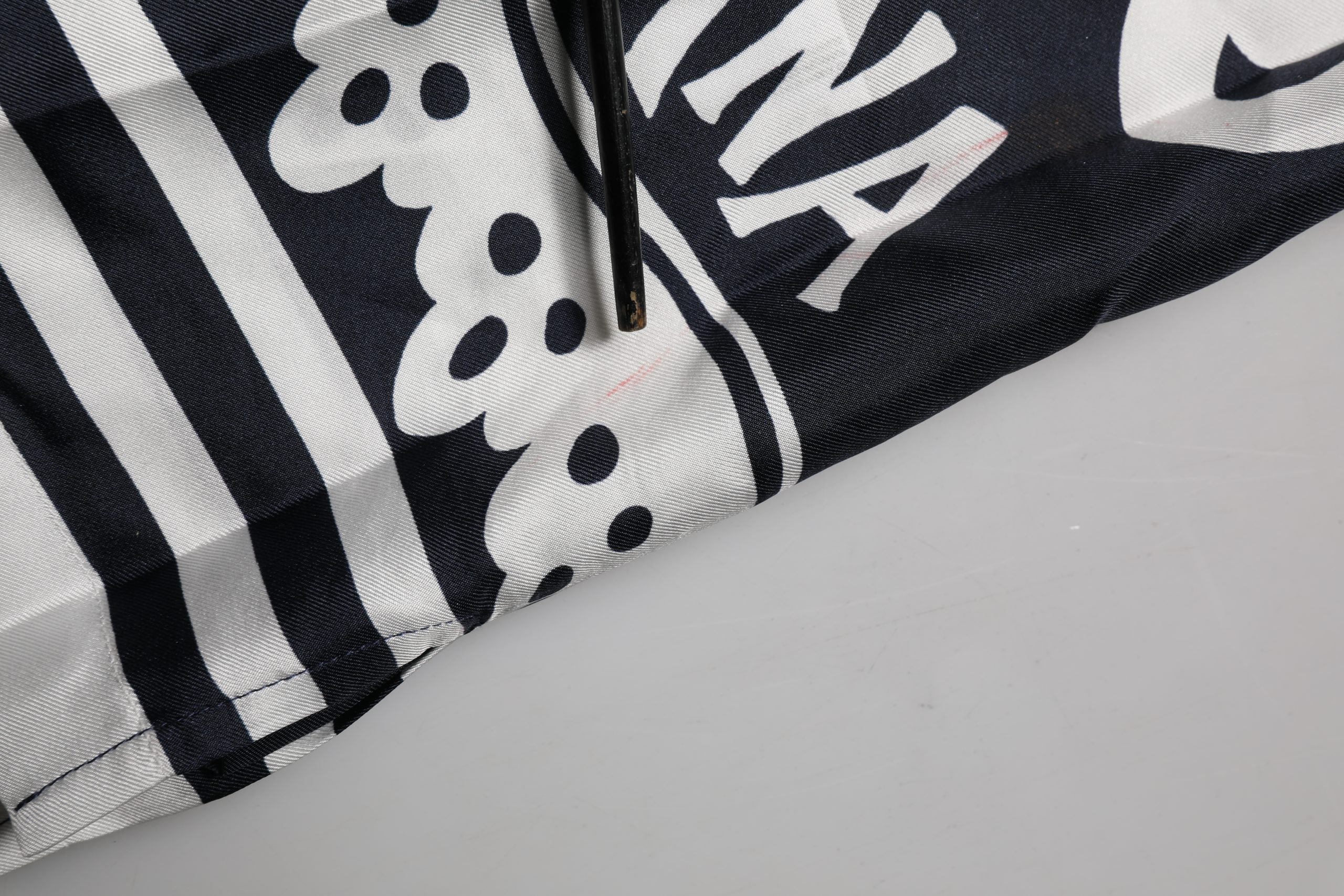 Black White Marina Print Silk Hawaii Shirt