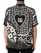 Black White Bandana Print Collared Shirt