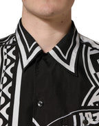 Black White Bandana Print Collared Shirt
