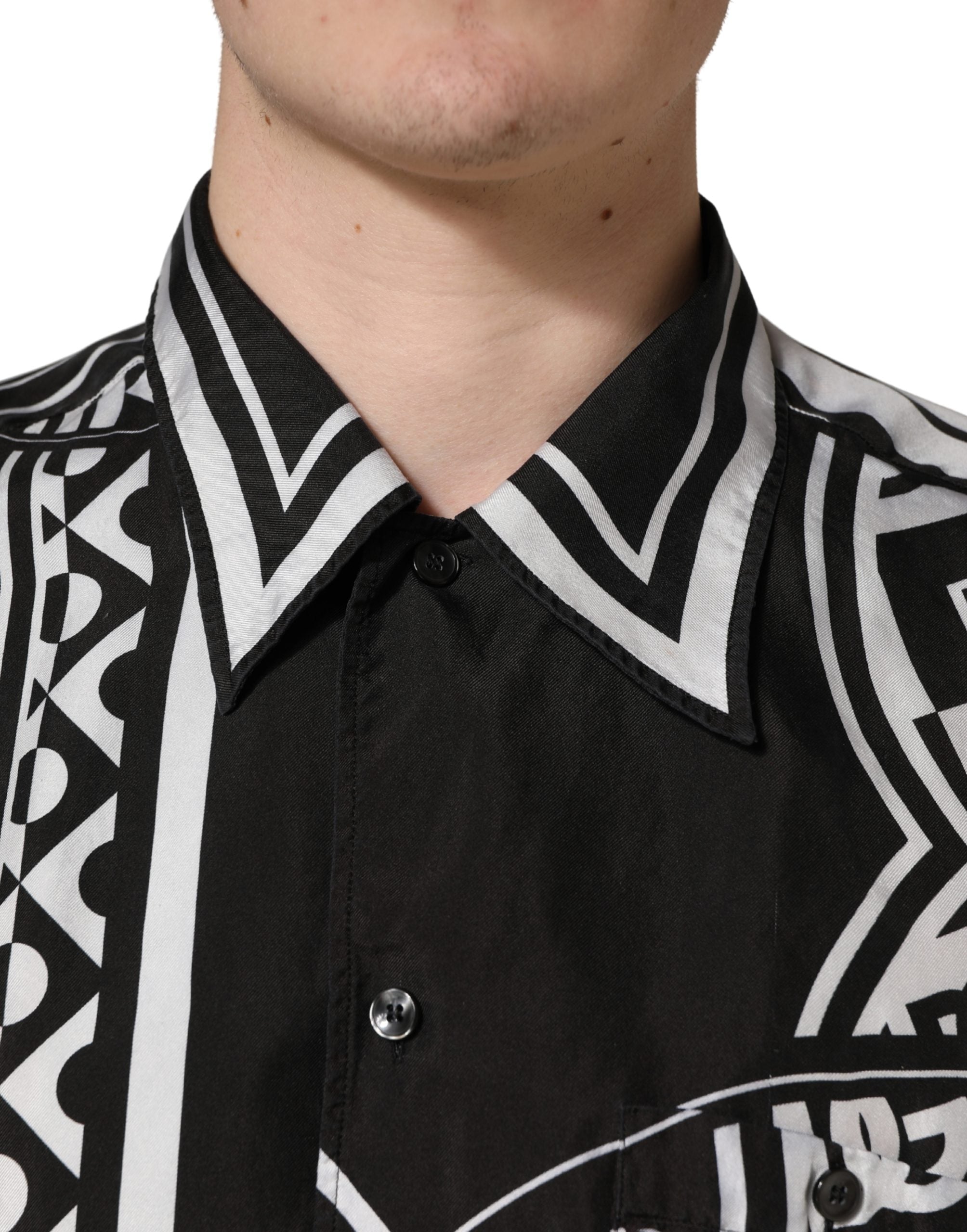 Black White Bandana Print Collared Shirt