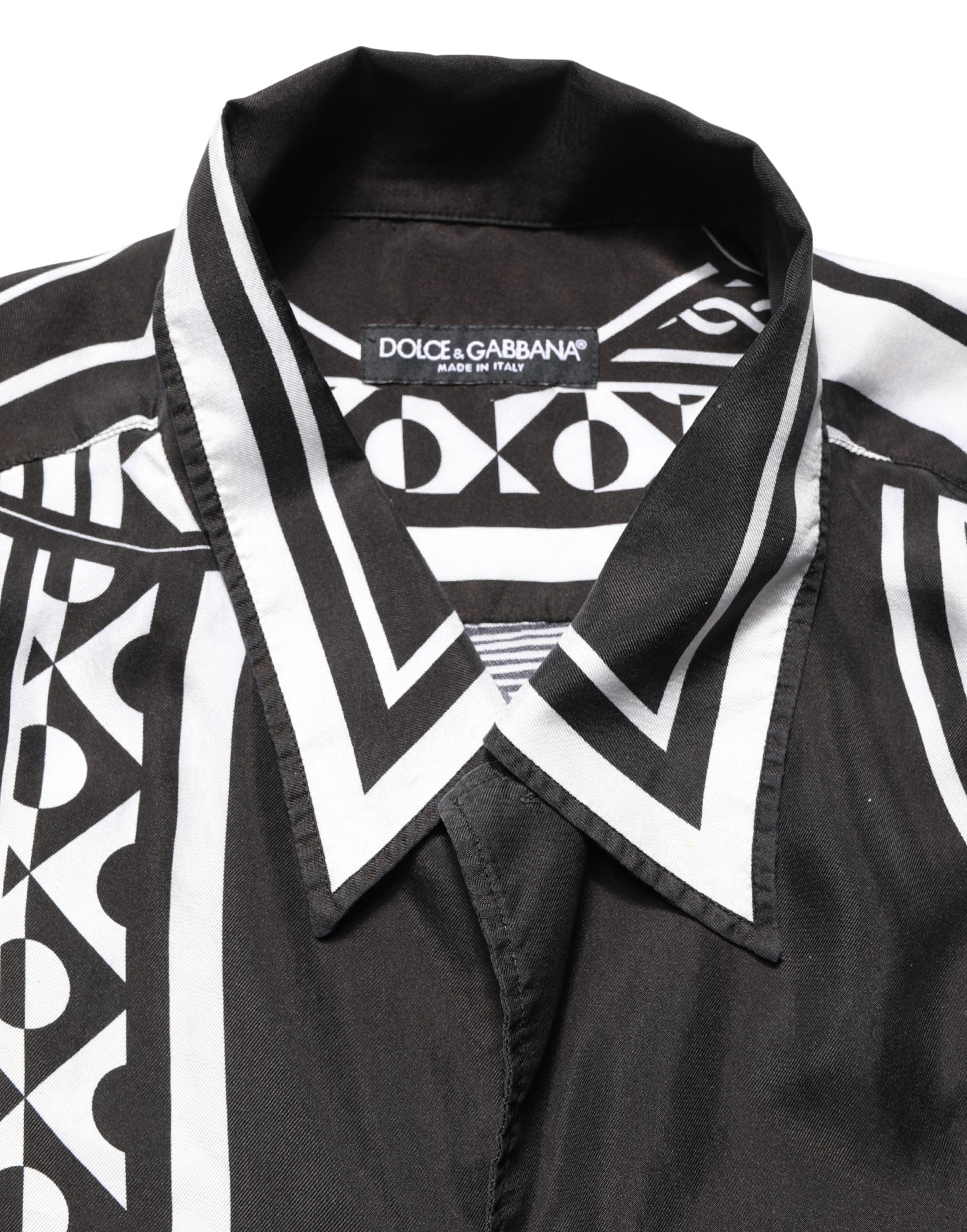 Black White Bandana Print Collared Shirt