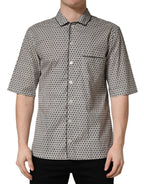 Black White Geometric Pattern Collared Shirt