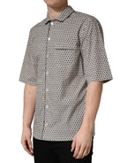 Black White Geometric Pattern Collared Shirt