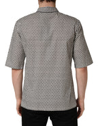 Black White Geometric Pattern Collared Shirt