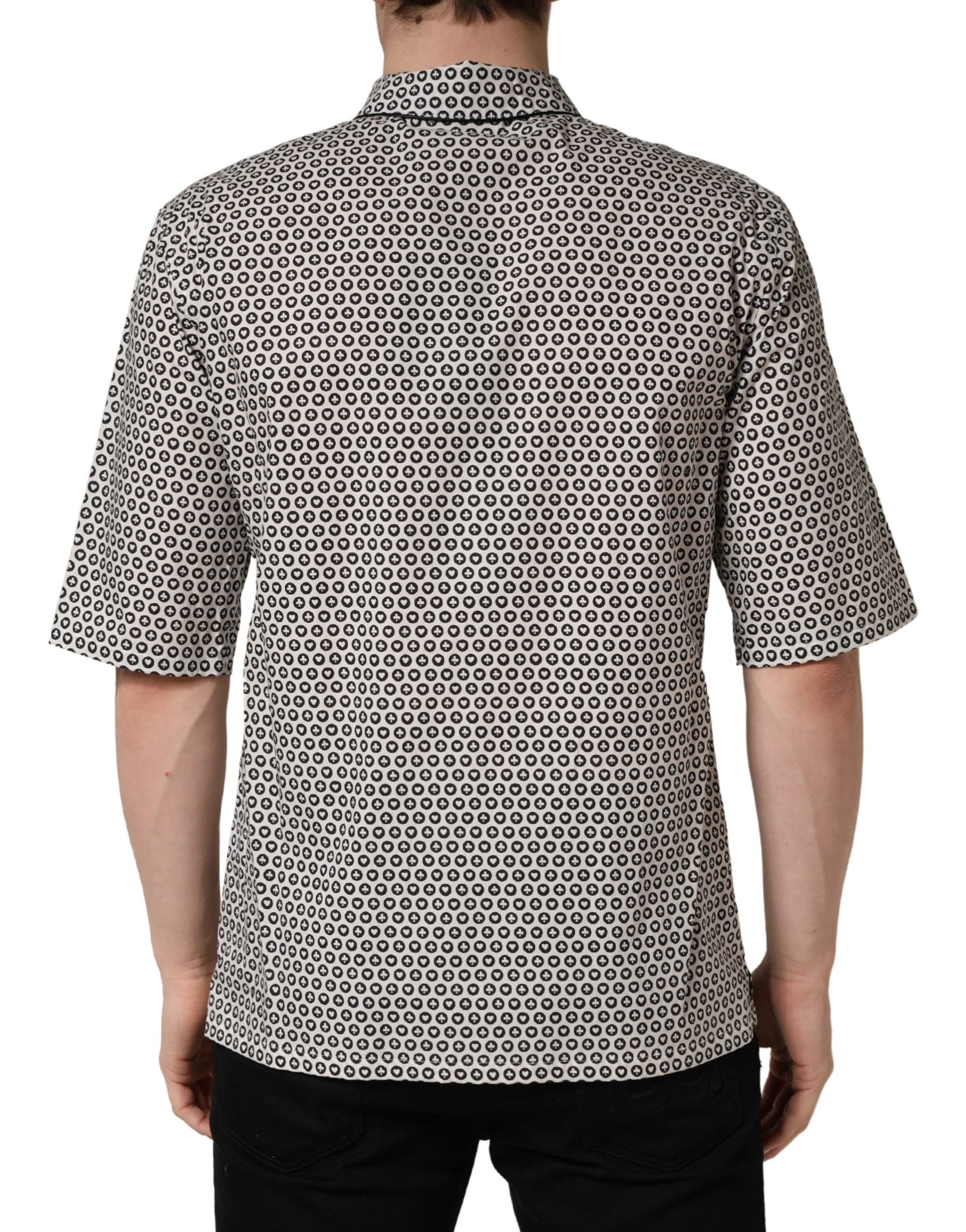 Black White Geometric Pattern Collared Shirt