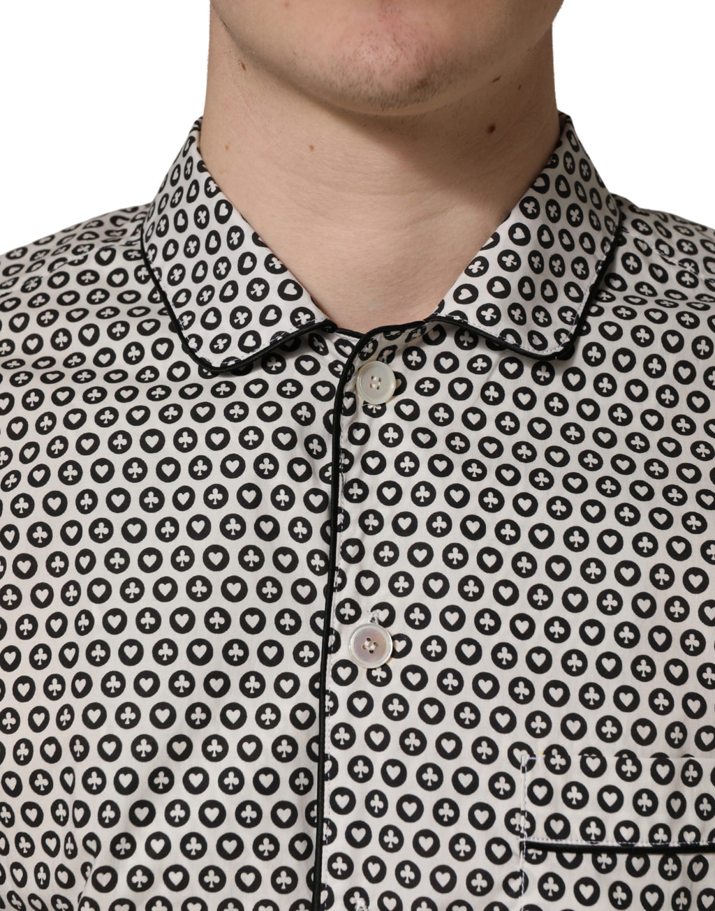 Black White Geometric Pattern Collared Shirt