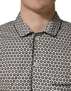 Black White Geometric Pattern Collared Shirt