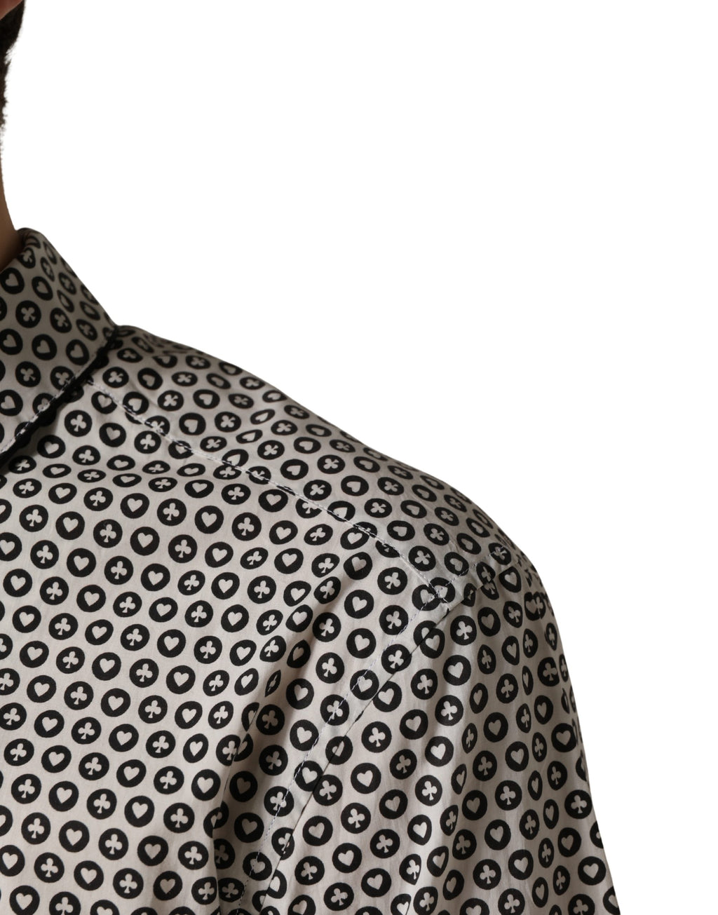 Black White Geometric Pattern Collared Shirt