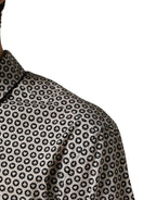 Black White Geometric Pattern Collared Shirt