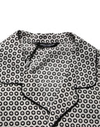 Black White Geometric Pattern Collared Shirt