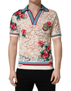Beige Floral Tennis Club Lace Polo T-shirt